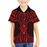 Whero Maori Ta Moko Poutama Art Family Matching Off The Shoulder Long Sleeve Dress and Hawaiian Shirt