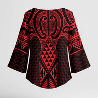 Whero Maori Ta Moko Poutama Art Kimono Sleeve Blouse - Polynesian Pride