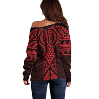 Whero Maori Ta Moko Poutama Art Off Shoulder Sweater