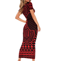 Whero Maori Ta Moko Poutama Art Short Sleeve Bodycon Dress