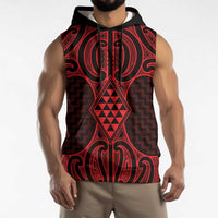 Whero Maori Ta Moko Poutama Art Sleeveless Hoodie - Polynesian Pride