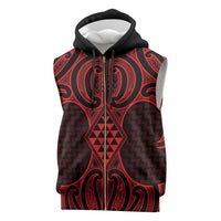 Whero Maori Ta Moko Poutama Art Sleeveless Zip Hoodie LT9 Red - Polynesian Pride