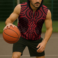 Whero Maori Ta Moko Poutama Art Sleeveless Zip Hoodie LT9 - Polynesian Pride