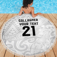 New Zealand Rangatira Custom Beach Blanket All White Niho Taniwha Maori Tribal