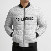 New Zealand Rangatira Custom Bomber Puffer Jacket All White Niho Taniwha Maori Tribal - Polynesian Pride