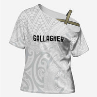 New Zealand Rangatira Custom Cross Shoulder Shirt All White Niho Taniwha Maori Tribal - Polynesian Pride