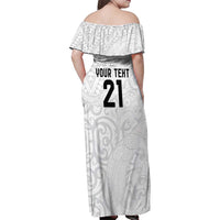 New Zealand Rangatira Custom Family Matching Off Shoulder Maxi Dress and Hawaiian Shirt All White Niho Taniwha Maori Tribal