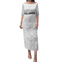 New Zealand Rangatira Custom Family Matching Puletasi and Hawaiian Shirt All White Niho Taniwha Maori Tribal