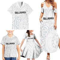New Zealand Rangatira Custom Family Matching Summer Maxi Dress and Hawaiian Shirt All White Niho Taniwha Maori Tribal