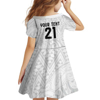 New Zealand Rangatira Custom Kid Short Sleeve Dress All White Niho Taniwha Maori Tribal
