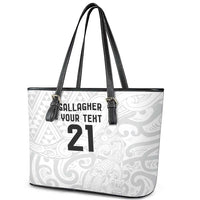 New Zealand Rangatira Custom Leather Tote Bag All White Niho Taniwha Maori Tribal