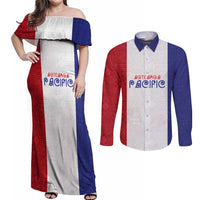 New Zealand Rugby Pacific Personalised Couples Matching Off Shoulder Maxi Dress and Long Sleeve Button Shirt Maori Style Tribal Tapa Pattern