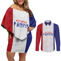 New Zealand Rugby Pacific Personalised Couples Matching Off Shoulder Short Dress and Long Sleeve Button Shirt Maori Style Tribal Tapa Pattern