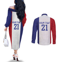 New Zealand Rugby Pacific Personalised Couples Matching Off The Shoulder Long Sleeve Dress and Long Sleeve Button Shirt Maori Style Tribal Tapa Pattern