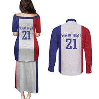 New Zealand Rugby Pacific Personalised Couples Matching Puletasi and Long Sleeve Button Shirt Maori Style Tribal Tapa Pattern