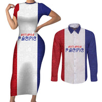 New Zealand Rugby Pacific Personalised Couples Matching Short Sleeve Bodycon Dress and Long Sleeve Button Shirt Maori Style Tribal Tapa Pattern
