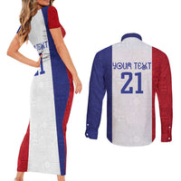 New Zealand Rugby Pacific Personalised Couples Matching Short Sleeve Bodycon Dress and Long Sleeve Button Shirt Maori Style Tribal Tapa Pattern