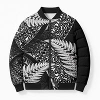 New Zealand Rugby Pacific Personalised Bomber Puffer Jacket All Black Maori Pasifika Fern Pattern - Polynesian Pride