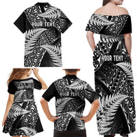New Zealand Rugby Pacific Personalised Family Matching Off Shoulder Maxi Dress and Hawaiian Shirt All Black Maori Pasifika Fern Pattern