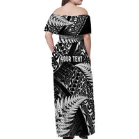 New Zealand Rugby Pacific Personalised Family Matching Off Shoulder Maxi Dress and Hawaiian Shirt All Black Maori Pasifika Fern Pattern
