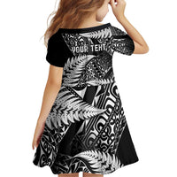 New Zealand Rugby Pacific Personalised Family Matching Off Shoulder Short Dress and Hawaiian Shirt All Black Maori Pasifika Fern Pattern