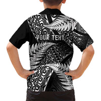 New Zealand Rugby Pacific Personalised Family Matching Short Sleeve Bodycon Dress and Hawaiian Shirt All Black Maori Pasifika Fern Pattern