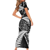 New Zealand Rugby Pacific Personalised Family Matching Short Sleeve Bodycon Dress and Hawaiian Shirt All Black Maori Pasifika Fern Pattern