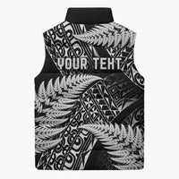 New Zealand Rugby Pacific Personalised Sleeveless Puffer Jacket All Black Maori Pasifika Fern Pattern - Polynesian Pride