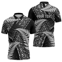 New Zealand Rugby Pacific Personalised Zipper Polo Shirt All Black Maori Pasifika Fern Pattern - Polynesian Pride