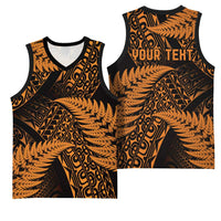 New Zealand Rugby Pacific Personalised Basketball Jersey All Gold Maori Pasifika Fern Pattern - Polynesian Pride