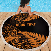 New Zealand Rugby Pacific Personalised Beach Blanket All Gold Maori Pasifika Fern Pattern