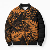 New Zealand Rugby Pacific Personalised Bomber Puffer Jacket All Gold Maori Pasifika Fern Pattern - Polynesian Pride