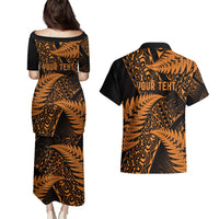 New Zealand Rugby Pacific Personalised Couples Matching Puletasi and Hawaiian Shirt All Gold Maori Pasifika Fern Pattern