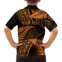 New Zealand Rugby Pacific Personalised Family Matching Short Sleeve Bodycon Dress and Hawaiian Shirt All Gold Maori Pasifika Fern Pattern