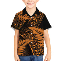 New Zealand Rugby Pacific Personalised Family Matching Short Sleeve Bodycon Dress and Hawaiian Shirt All Gold Maori Pasifika Fern Pattern
