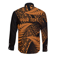 New Zealand Rugby Pacific Personalised Long Sleeve Button Shirt All Gold Maori Pasifika Fern Pattern