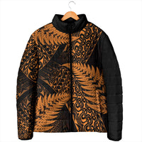 New Zealand Rugby Pacific Personalised Padded Jacket All Gold Maori Pasifika Fern Pattern - Polynesian Pride