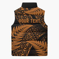 New Zealand Rugby Pacific Personalised Sleeveless Puffer Jacket All Gold Maori Pasifika Fern Pattern - Polynesian Pride
