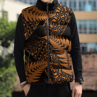 New Zealand Rugby Pacific Personalised Sleeveless Puffer Jacket All Gold Maori Pasifika Fern Pattern - Polynesian Pride