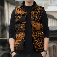 New Zealand Rugby Pacific Personalised Sleeveless Puffer Jacket All Gold Maori Pasifika Fern Pattern - Polynesian Pride