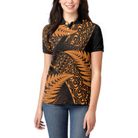 New Zealand Rugby Pacific Personalised Women Polo Shirt All Gold Maori Pasifika Fern Pattern