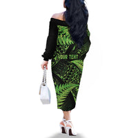 New Zealand Rugby Pacific Personalised Family Matching Off The Shoulder Long Sleeve Dress and Hawaiian Shirt All Lime Maori Pasifika Fern Pattern