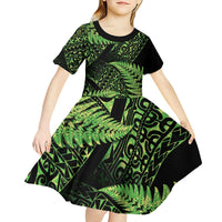 New Zealand Rugby Pacific Personalised Kid Short Sleeve Dress All Lime Maori Pasifika Fern Pattern