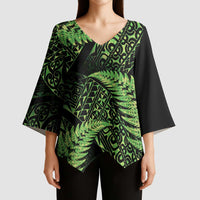 New Zealand Rugby Pacific Personalised Kimono Sleeve Blouse All Lime Maori Pasifika Fern Pattern - Polynesian Pride