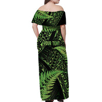 New Zealand Rugby Pacific Personalised Off Shoulder Maxi Dress All Lime Maori Pasifika Fern Pattern