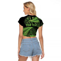 New Zealand Rugby Pacific Personalised Raglan Cropped T Shirt All Lime Maori Pasifika Fern Pattern