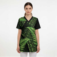 New Zealand Rugby Pacific Personalised Scrub Top All Lime Maori Pasifika Fern Pattern - Polynesian Pride