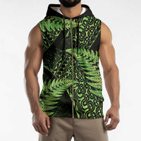 New Zealand Rugby Pacific Personalised Sleeveless Zip Hoodie All Lime Maori Pasifika Fern Pattern - Polynesian Pride
