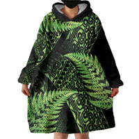 New Zealand Rugby Pacific Personalised Wearable Blanket Hoodie All Lime Maori Pasifika Fern Pattern