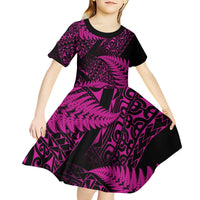 New Zealand Rugby Pacific Personalised Kid Short Sleeve Dress All Pink Maori Pasifika Fern Pattern